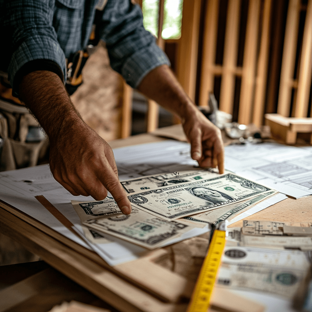 cost changes Construction manager examining subcontractor insurance papers during owner-builder construction.