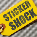 A large yellow price tag with the words “Sticker Shock.”